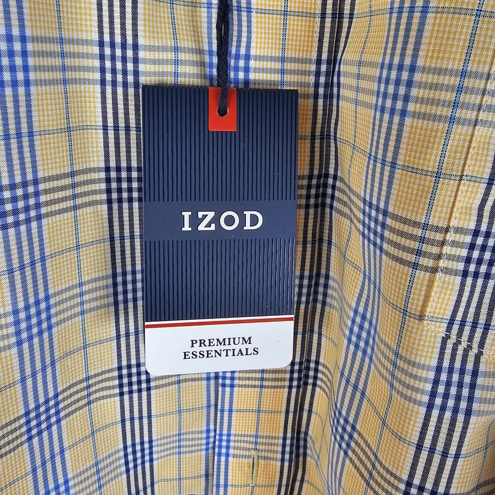 Izod Men's Yellow Multi Plaid Button Down Collar Long Sleeve Sport Shirt Size L - Picture 4 of 15
